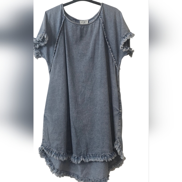 Umgee Denim High/Low Dress With Pockets And Fringe Hem Size S - Picture 2 of 5
